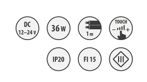 Dimmable touch switch, 12V, max 36W, fi 15, plastic, chrome - W03