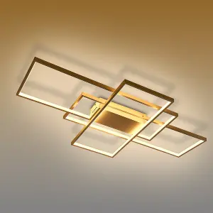 3 Lights White Neutral Style Rectangular LED Semi Flush Ceiling Light Fixture 90cm Dimmable