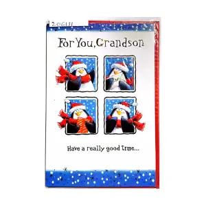 For You Grandson Have A Really Good Time Christmas Card White/Blue/Red (One Size)