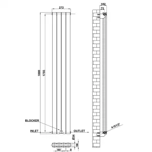 Vertical Black Double Flat Panel Radiator (H) 1800 mm x (W) 272 mm, 3972 BTU.