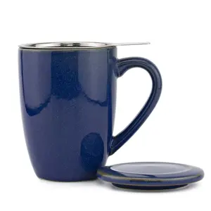 Scandi Home 400ml Bergen Navy Blue Reactive Glaze Ceramic Infuser Mug With Ceramic Lid