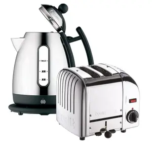 Dualit Classic 2 Slice Toaster & 1 Litre LITE Kettle Breakfast Set, Stainless Steel