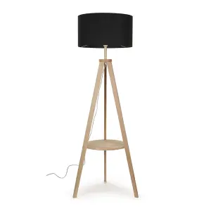 ValueLights Morrigan Modern Light Wood Tripod Design Floor Lamp Base with Storage Shelf