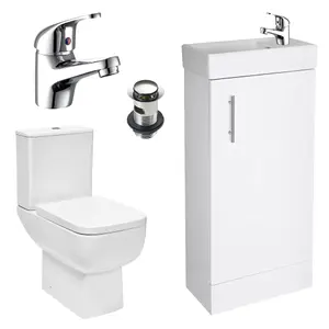 Bubly Bathrooms™ 400mm Vanity Unit and Close Coupled WC Dual Flush Toilet Chrome Tap & Waste Set