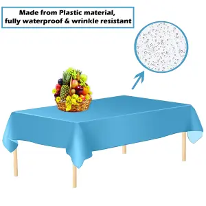 Light Blue Plastic Table Cover, Disposable Wipe Clean Waterproof Tablecloth - 54"x108"