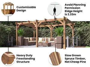 Dunster House Wooden Pergola Garden Plant Frame Furniture Kit Leviathan 5m x 3m