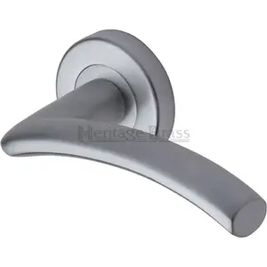 Heritage Door Handle Lever Latch on Round Rose Centaur Design (Set of 2) Satin Chrome