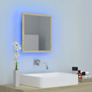 Berkfield LED Bathroom Mirror Sonoma Oak 40x8.5x37 cm Engineered Wood