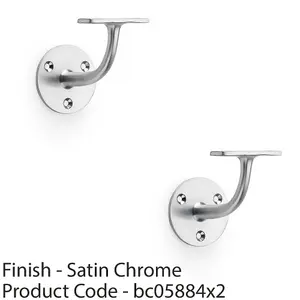 2 PACK - Heavy Duty Stair Handrail Bannister Bracket Arm - Satin Chrome 82mm Proj Holder