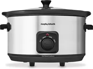 Morphy Richards 6.5L Slow Cooker, Ceramic Pot, 3 Cooking Settings, Easy Clean, Silver, 461013, Brushed Steel