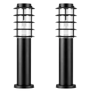 ValueLights Wharf Pair of Wharf IP44 Rated Outdoor Black Stainless Steel Bollard Lantern Light Posts