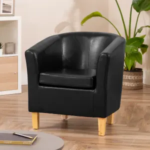 Meriden 68cm Wide Black PU Vegan Leather Accent Tub Chair Supplied with Both Light and Dark Wooden Legs