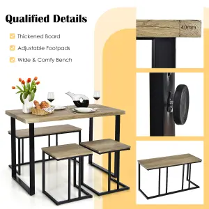 Costway 4PCS Industrial Dining Table & Chair Set Kitchen Furniture Table Bench 2 Stools