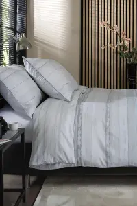 TLC Onyx Grey Printed Percale 100% Cotton Duvet Bedding Cover Set