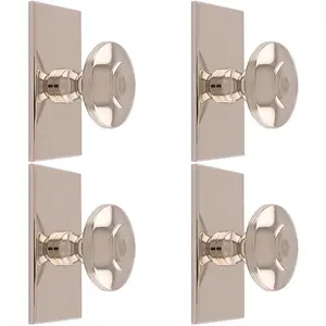 4 PACK - 42mm Round Cabinet Door Knob & 76x40mm Matching Backplate Polished Nickel Handle