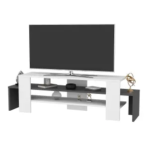 Decorotika Lenora TV Stand TV Cabinet Multimedia Unit with Open Shelves - White and Anthracite