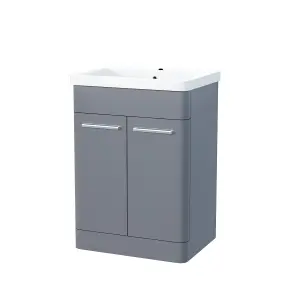 Nes Home Afern 600mm Vanity Unit Cabinet and Wash Basin Steel Grey