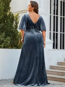 Ever-Pretty Elegant Plus Size Velvet Maxi Evening Dress For Women Polyester