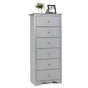 Costway Chest of Drawers Free Standing 6 Drawers Wooden Storage Cabinet W/ Metal Handles