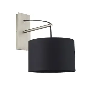 Luminosa Ravenna Wall Lamp Matt Nickel Plate & Black Cotton Fabric