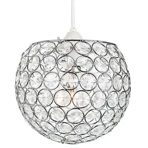 Modern Round Globe Easy Fit Pendant Shade with Small Transparent Acrylic Beads