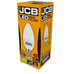 JCB LED Candle 250lm Opal 3w Light Bulb E14 3000k White (Pack of 2)