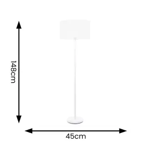 ValueLights Charles White Single Stem Floor Lamp with White Drum Lamp Shade and LED Bulb