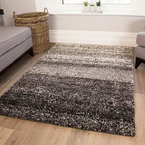 Super Soft Black Grey Mottled Striped Shaggy Area Rug 60x110cm