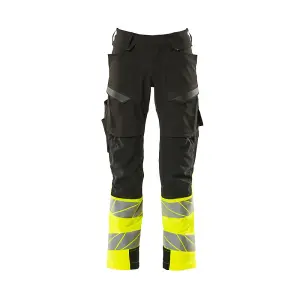 Mascot Accelerate Safe Trousers with Kneepad Pockets - Black/Hi-Vis Yellow   (31.5) (Leg Length - Long)