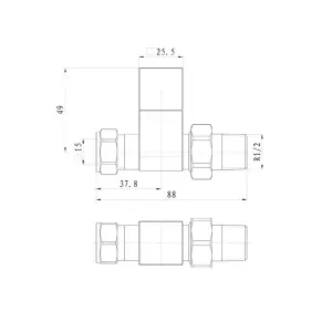 Straight Chrome Square Manual Radiator Valves