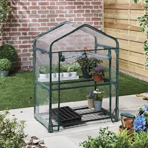 2 Tier Mini Greenhouse - Two Shelf Grow House - Durable Steel Tubing - Zipped PVC Cover - Unobtrusive