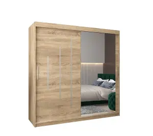 Stylish Oak Sonoma York II Sliding Door Wardrobe W2000mm H2000mm D620mm - Mirrored Storage with Silver Handles