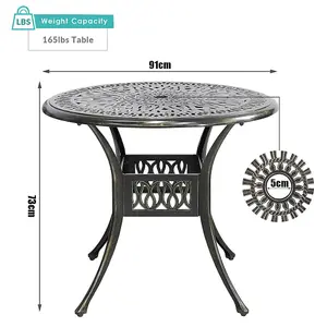 Black Vintage Round Cast Aluminum Outdoor Bistro Dining Table with Umbrella Hole 90 cm