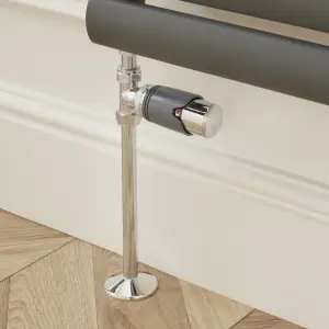 GoodHome Polished Anthracite Straight Thermostatic Radiator valve & lockshield (Dia)15mm x ½"