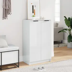 Shoe Cabinet High Gloss White 59x35x100 cm Engineered Wood