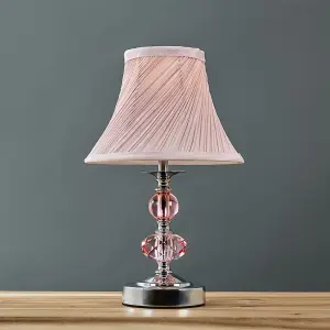 ValueLights Jaigier Pair of Modern Polished Chrome Touch Table Lamps with Pink Pleated Shades