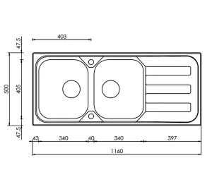 Clearwater Kudos 2 Bowl and Drainer Stainless Steel Kitchen Sink 1160x500 - KU200