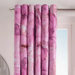 Marble Blackout Eyelet Curtains Pair of Ring Top Thermal Panels, Blush - 66X90"