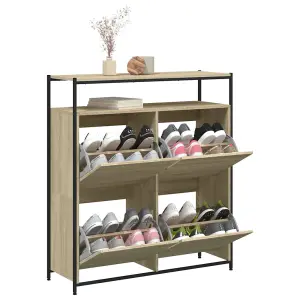 Berkfield Shoe Cabinet with 4 Flip-Drawers Sonoma Oak 100x34x112 cm