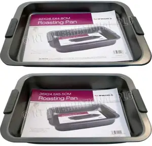 2Pc Roasting Pan Kitchen Dish Tray Baking Oven Bakeware Non Stick Cooking