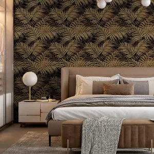 Textured Palm Gold/Chocolate Wallpaper