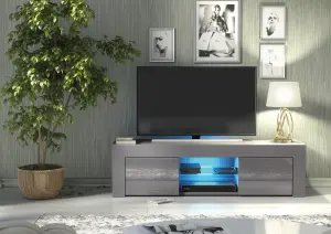 Loom TV Unit 130cm Dark Grey with High Gloss Doors and LED Lighting - Creative Furniture