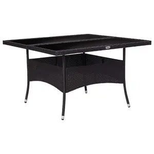 Berkfield Outdoor Dining Table Black Poly Rattan and Glass