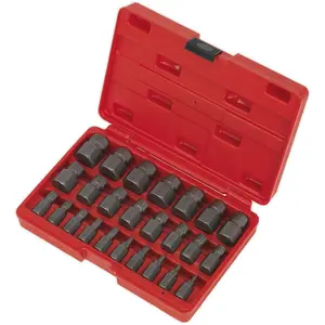 25 Piece Multi-Spline Screw Extractor Set - Reverse Spiral Design - Hex Head