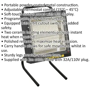 Portable Ceramic Heater - 1200 to 2400W - Instant Heat - Timer - Remote Control