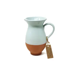 Rustic Pastel Half Dipped Terracotta Kitchen Large Pourer Jug Pale Green 1L (H) 19cm