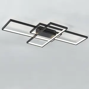 Black Frame Modern Rectangular LED Semi Flush Ceiling Light Fixture 110cm Dimmable with Remote