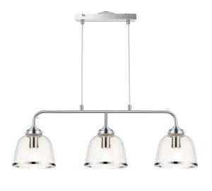 GoodHome Rothwell Bar Clear Chrome effect 3 Lamp LED Pendant ceiling light