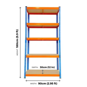 2 Bays of 5 Tier Extra Heavy Duty Storage Racking 1800h x 900w x 300d mm 300kg