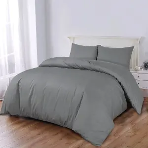 Luxury Plain Duvet Cover 3-Piece Reversible Grey Super Soft & Breathable  Quilt Bedding  Set Single Double King Super King Sizes